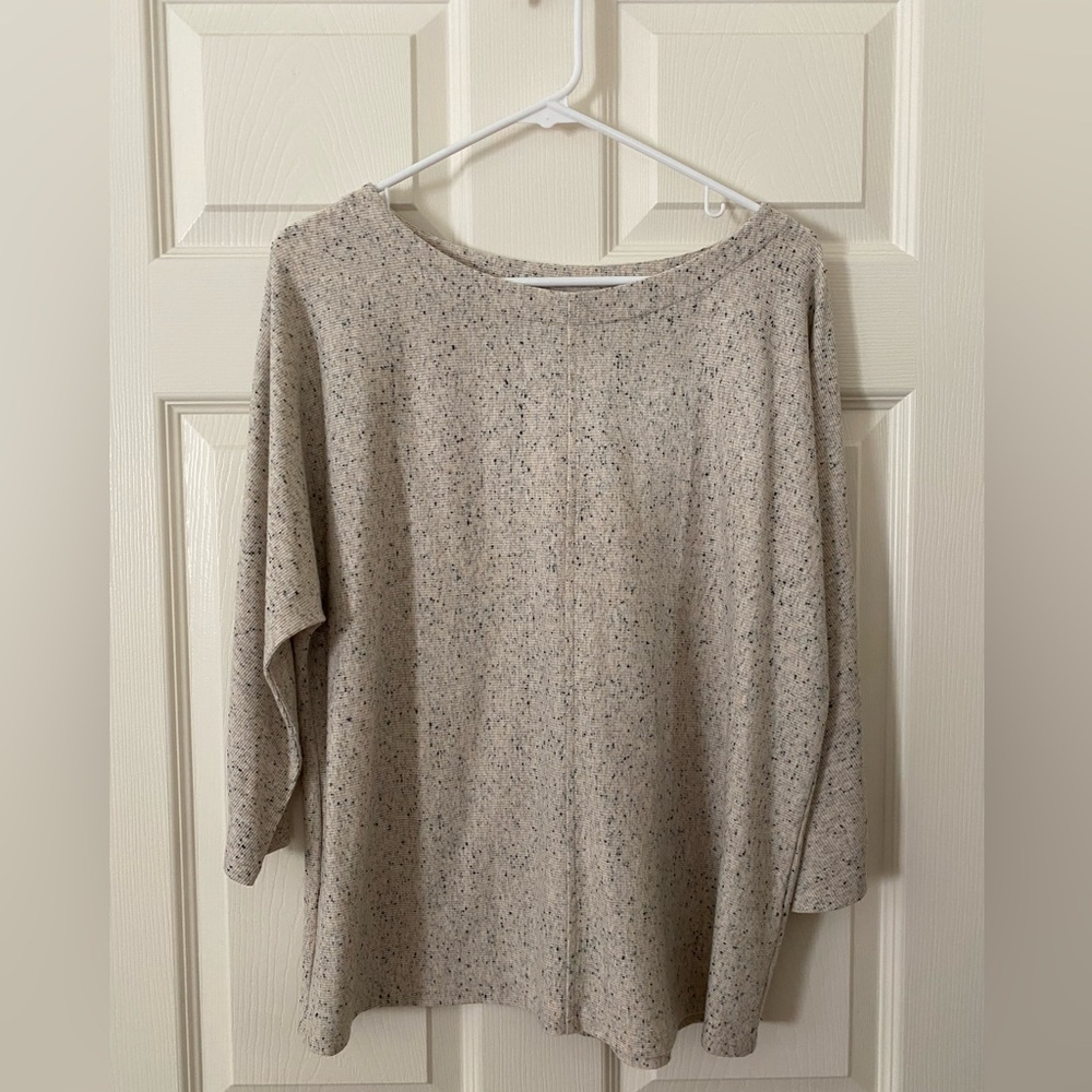 J. Jill Neutral Speckled Crew Neck Knit Top 3/4 sleeves